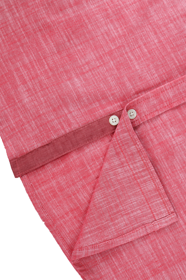 Camisa Manga Corta Color Coral Slim Fit Look De Lino Para Caballero 